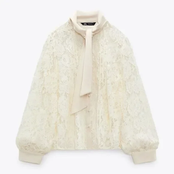 ZARA LACE SHIRT WITH TIED DETAIL - Picture 10 of 10